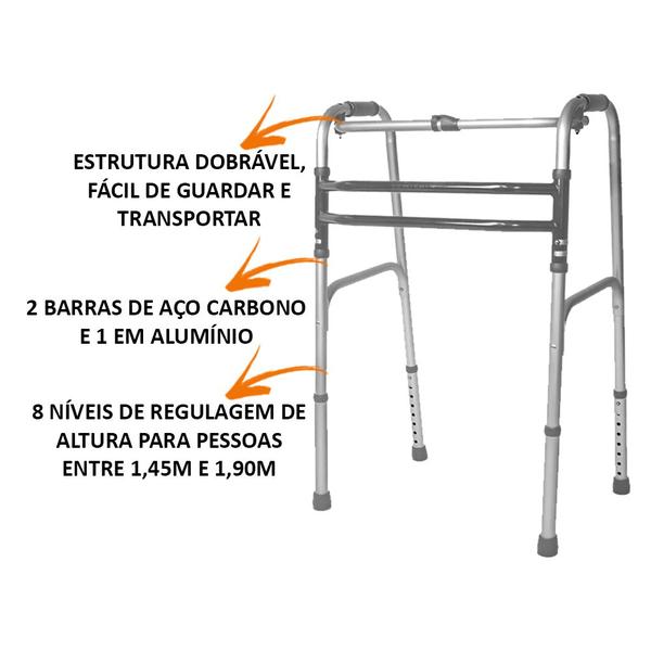 Imagem de Andador Idoso Adulto 3x1 Aluminio Articulado Dobrável 130kg