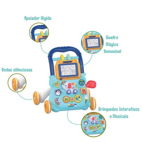 Imagem de Andador Infantil Musical Didático Educativo Empurrador Bebê DM Toys DMB6750 Azul