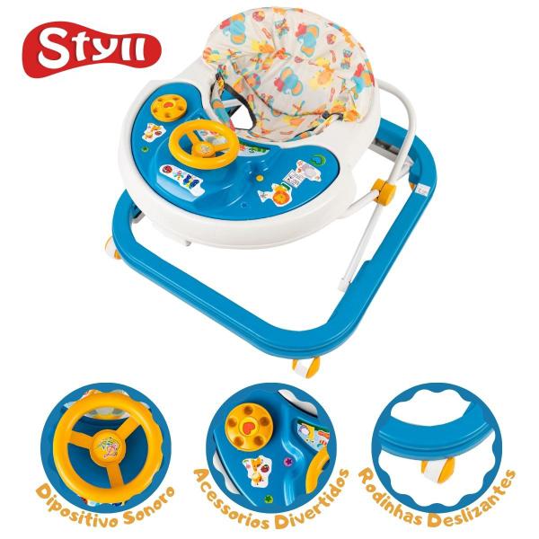 Andador Infantil Para BebÊ Com Som E Rodinhas Azul E Branco - Styll