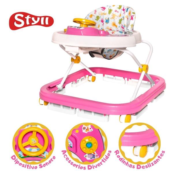 Andador Para BebÊ Com Som E Rodinhas Branco E Rosa - Styll Andador Para BebÊ Com Som E Rodinhas Branco E Rosa - Styll