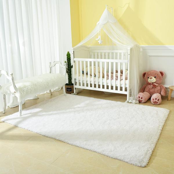 Imagem de Andecor Tapetes Suaves Fluffy Quarto - 5 x 8 Pés Interior Salsicha Área de Pelúcia Tapete para Meninos Meninas Crianças Baby College Dormitório Sala de Estar Casa Decoração Piso Tapete, Branco