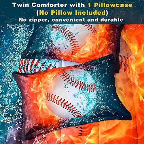 Imagem de Andency 3D Baseball Comforter Twin (66x90 Polegada), 2 Peças (1 Baseball Comforter, 1 Pillowcase) Sport Microfiber Baseball Comforter Bedding Set for Boy Kids