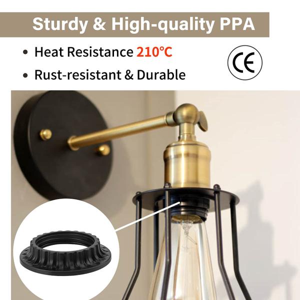 Anéis de abajur DiCuno E26 Light Socket Collar Ring preto Imagem de Anéis de abajur DiCuno E26 Light Socket Collar Ring preto