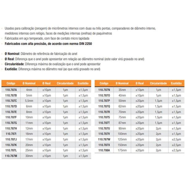 Imagem de Anéis Padrão para Calibração de Micrômetros Internos 10mm - 110.787f