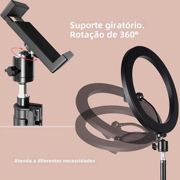 Anel de Luz LED para Selfie com Tripé e Suporte para Celular - Controle Remoto USB Imagem de Anel de Luz LED para Selfie com Tripé e Suporte para Celular - Controle Remoto USB