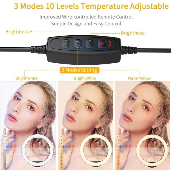 Anel de Luz LED para Selfie com Tripé e Suporte para Celular - Controle Remoto USB Imagem de Anel de Luz LED para Selfie com Tripé e Suporte para Celular - Controle Remoto USB
