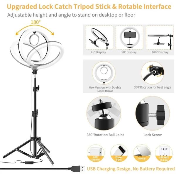 Anel de Luz LED para Selfie com Tripé e Suporte para Celular - Controle Remoto USB Imagem de Anel de Luz LED para Selfie com Tripé e Suporte para Celular - Controle Remoto USB