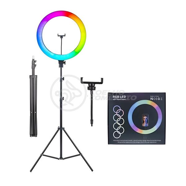 Imagem de Anel de Luz Ring Light RGB com Tripé Ajustável de 1,6m Luz Colorida para Stream e Fotos