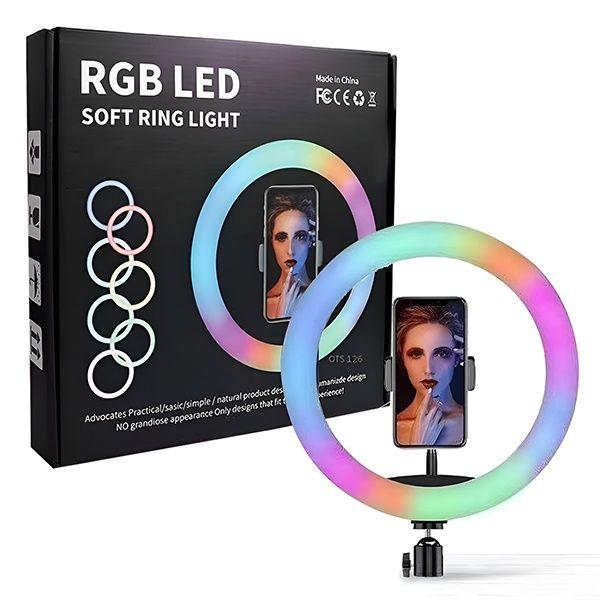 Imagem de Anel de Luz Ring Light RGB com Tripé de 1,6m Luz Colorida e Suporte para Celular