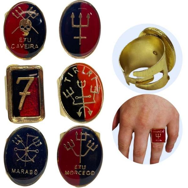 Anel Dourado Ajustável Orixá Exú 2,7 Cm Em Metal - Selecione - Meta Atacado Imagem de Anel Dourado Ajustável Orixá Exú 2,7 Cm Em Metal - Selecione