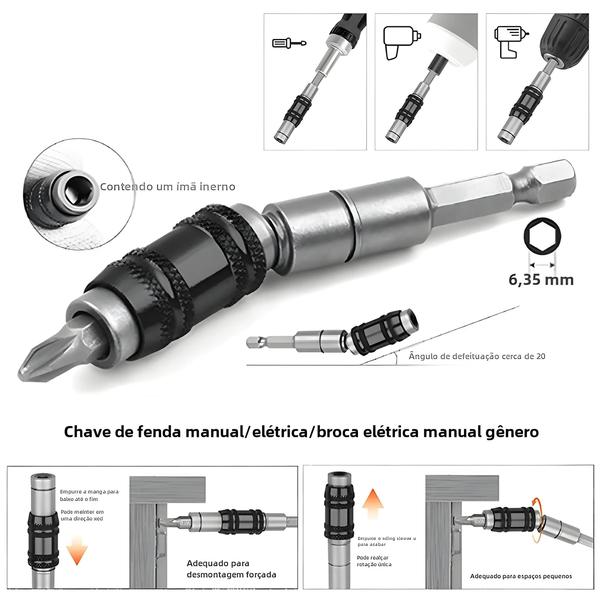 Imagem de Anel Magnético Hexagonal para Chave de Fenda 1/4" - Com Troca Rápida de Bits e Extensão de Ângulo