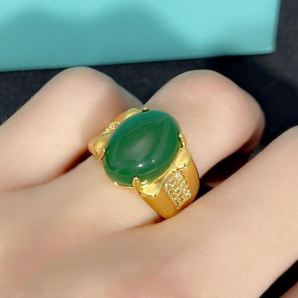 Imagem de Anel Masculino Dourado Banhado Pedra Jade Fusion Ajustável