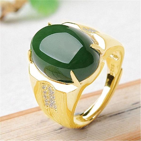 Imagem de Anel Masculino Dourado Banhado Pedra Jade Fusion Ajustável