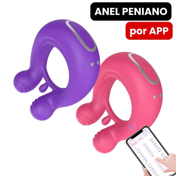 Imagem de Anel Peniano Silicone Recarregável por APP Resistente 9 Modos de Vibração Estimulador de Testículos