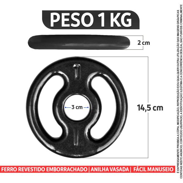 Imagem de Anilha ferro revestido pvc preto academia residência 1kg (ef)