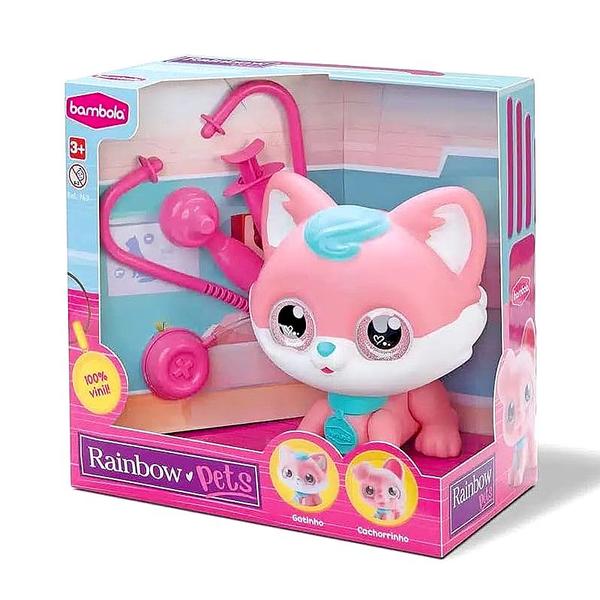 Imagem de Animal de Brinquedo para Meninas Gato Rosa Articulado Pet para Bonecas Bambola