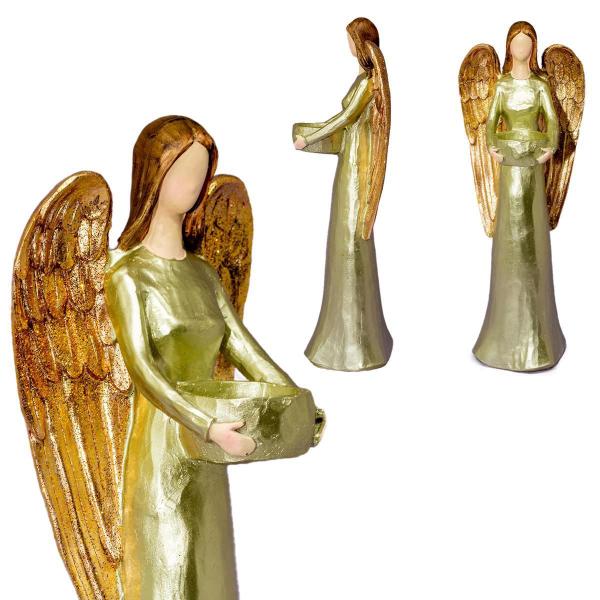 Imagem de Anjo Castiçal De Resina Dourado Decorativo Grande 35Cm