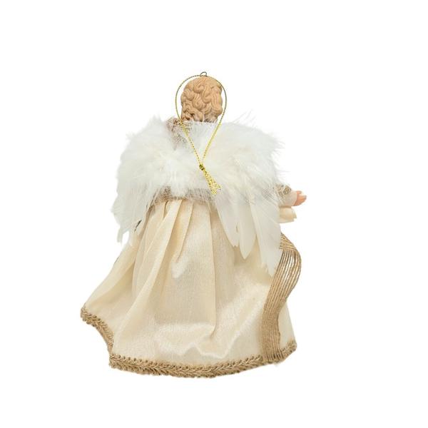 Imagem de Anjo Decorativo Natal Pendente Rústico Bege Estampado Renas 17cm - Noel Decor