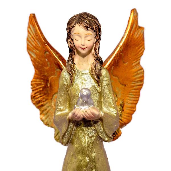 Imagem de Anjo Dourado De Resina Com Detalhe Pombo 20Cm