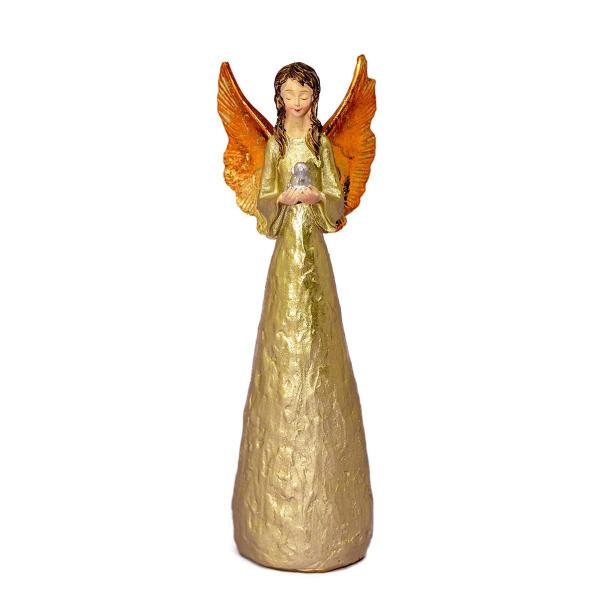 Imagem de Anjo Dourado De Resina Com Detalhe Pombo 20Cm