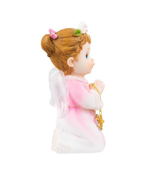 Imagem de Anjo Enfeite De Resina Anjinho Roupa Rosa Oração 15Cm