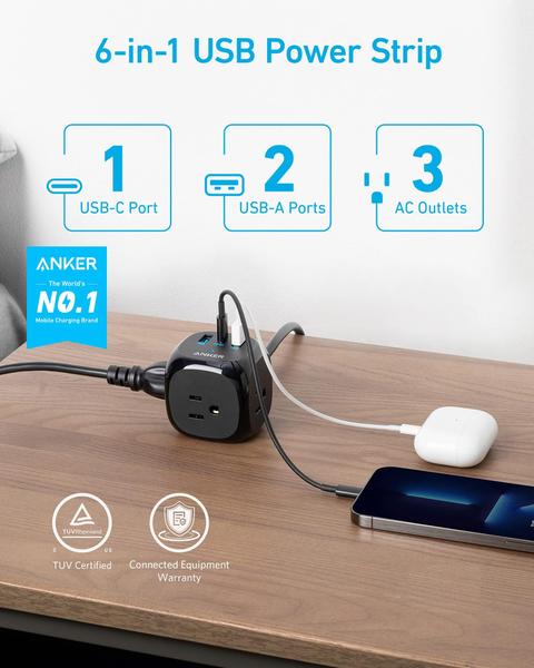 Imagem de Anker 20W USB C Power Strip, 321 Power Strip com 3 tomadas