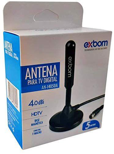 Imagem de Antena Digital Amplificada HDTV/UHF/VHF Interna e Externa 5m Base Imã prova d'água 4dBI - Exbom