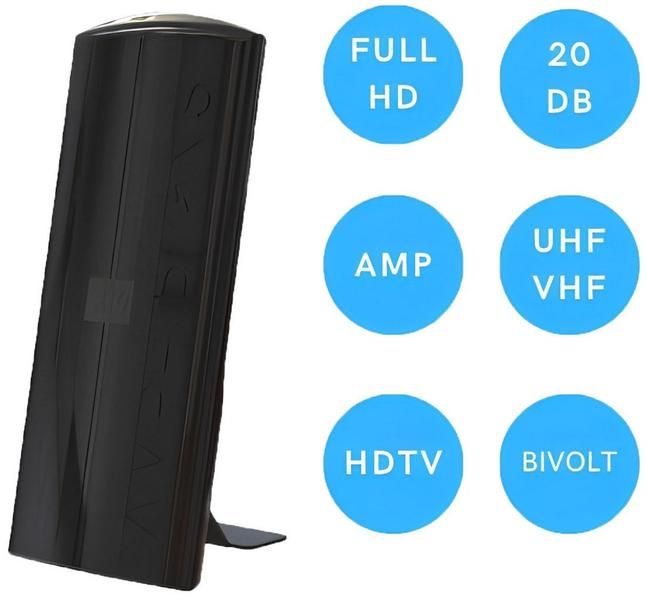 Imagem de Antena Digital Amplificada Interna HDTV Filtro LTE Amphibions Full HD Fonte USB Pronto para o Sinal Digital Bivolt Proeletronic