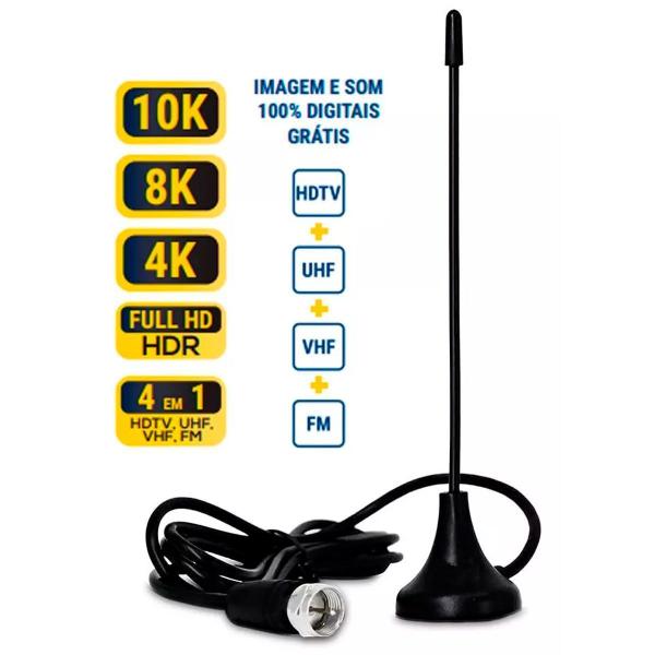 Imagem de Antena Digital Interna Full Hdtv 4k 8k 10k Cabo Coaxial 1,5m 