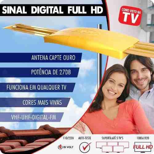 Imagem de Antena Externa Amplificada Ouro - Sinal Digital HDTV Mastro 50 cm Articulável - Capte