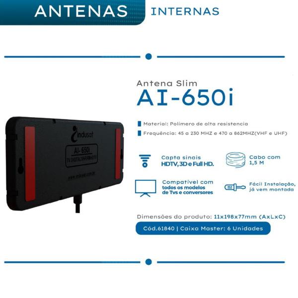 Imagem de Antena Intena Slim Indusat AI-650i Digital/vhf/uhf/hdtv 1,5m