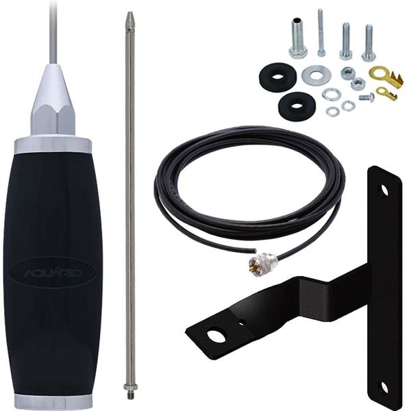 Imagem de Antena Móvel Px 2,70 metros Suporte Dianteiro Mercedes Bicudo Cabo Alongador Inox 60cm Kit Parafusos Anti-Furto