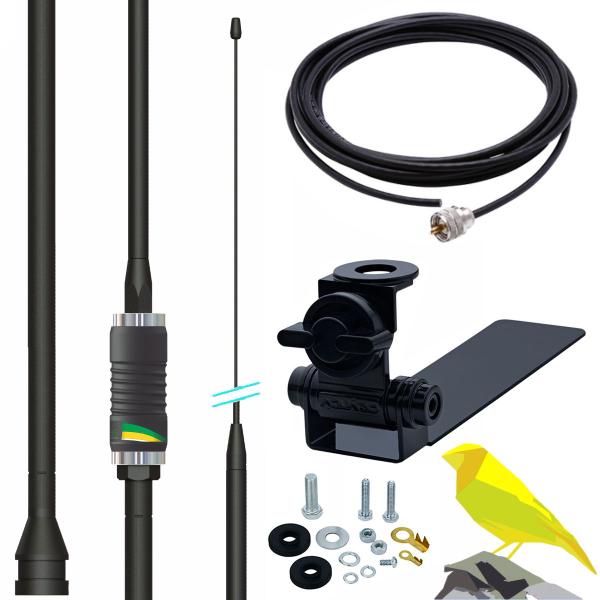 Imagem de Antena Px Mini Canarinho Black Caminhonete Carroceria Cabo 5,5m Parafusos Fixação