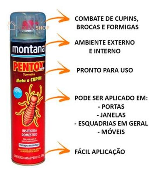 Imagem de Anti Cupim Brocas e Formigas Inseticida Base Agua Aerossol Pentox Montana 400ML Madeira