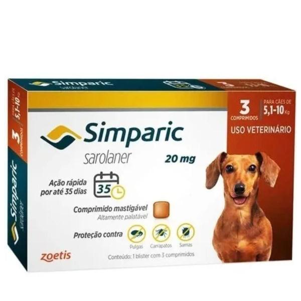 Imagem de Anti Pulgas Simparic 20mg C/3comp Cães 5,1 A 10 Kg