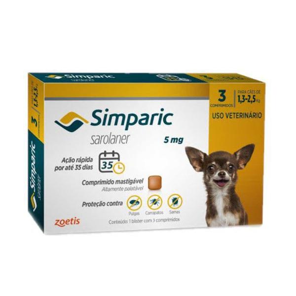 Imagem de Anti Pulgas Simparic 5mg C/3comp Cães 1,3 A 2,5 Kg