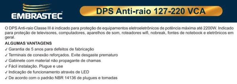 Imagem de Anti Raio Embrastec DPS 2200W Azul