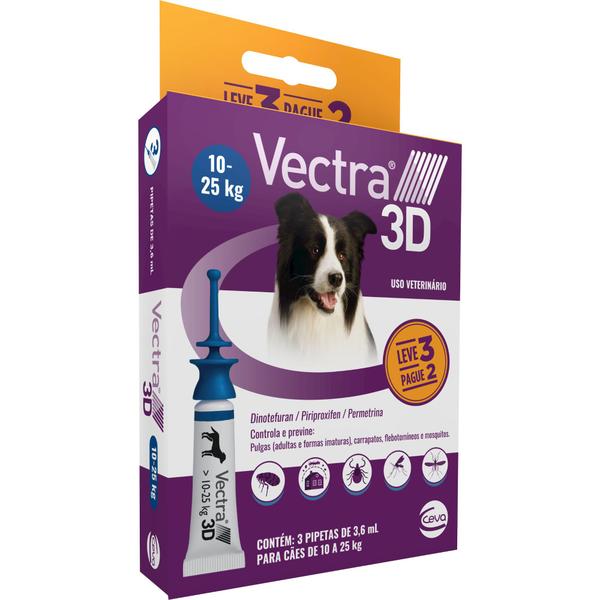 Imagem de Antiparasitário Vectra 3D Cães 10 A 25kg 3 Pipetas - Ceva