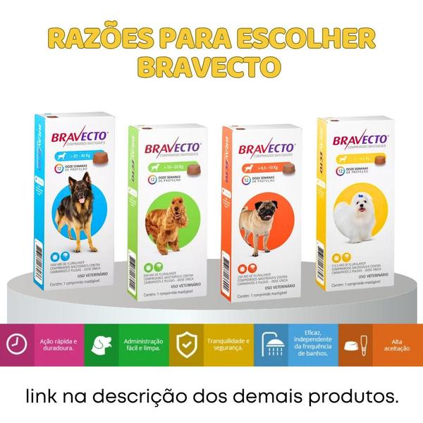 Imagem de Antipulgas Comprimido Mastigável Bravecto Cor Laranja Para Cães Porte Médio 4,6 A 10KG 250MG