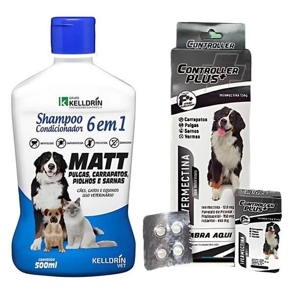 Imagem de Antipulgas e Anticarrapatos 48 Comprimidos Plus para Cachorros Grandes de 40-60kg + Shampoo e Condicionador Matt 6 em 1 Pet