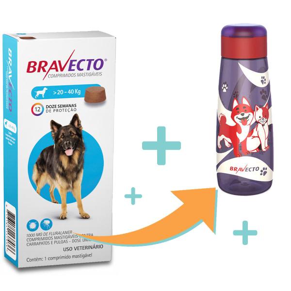 Imagem de Antipulgas e Carrapatos Bravecto 20 a 40 Kg 1000 mg + Garrafa Bravecto