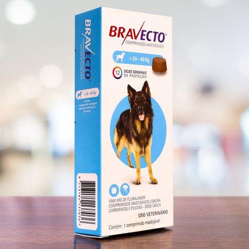 Imagem de Antipulgas e Carrapatos Bravecto 20 a 40 Kg 1000mg Kit com 3