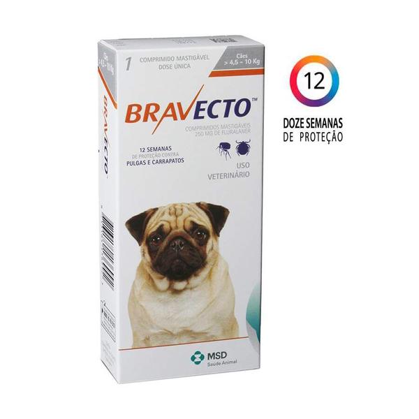 Imagem de Antipulgas e Carrapatos Bravecto MSD para Cães 4,5 a 10kg - 1 Unidade