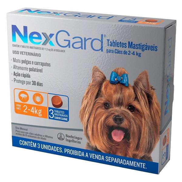 Imagem de Antipulgas e Carrapatos NexGard 11,3 mg para Cães de 2 a 4 Kg - 3 Tabletes