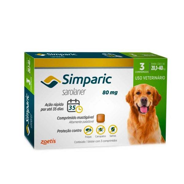 Imagem de Antipulgas e Carrapatos Simparic 80mg 20,1 a 40 Kg Zoetis - 3 Comprimidos