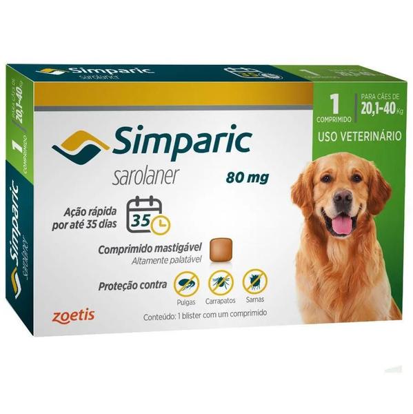 Imagem de Antipulgas e Carrapatos Simparic Cães de 20,1 a 40kg com 1 Comprimido