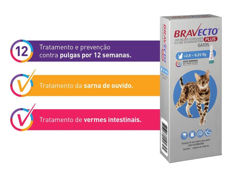 Imagem de Antipulgas MSD Bravecto Plus Transdermal para Gatos de 2,8kg até 6,25kg - 1 Pipeta - Msd Animal