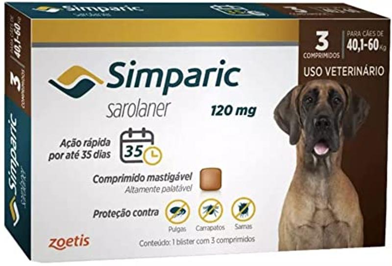 Imagem de Antipulgas Simparic 40 a 60kg Cães 120mg -3 comprimidos -Zoetis 