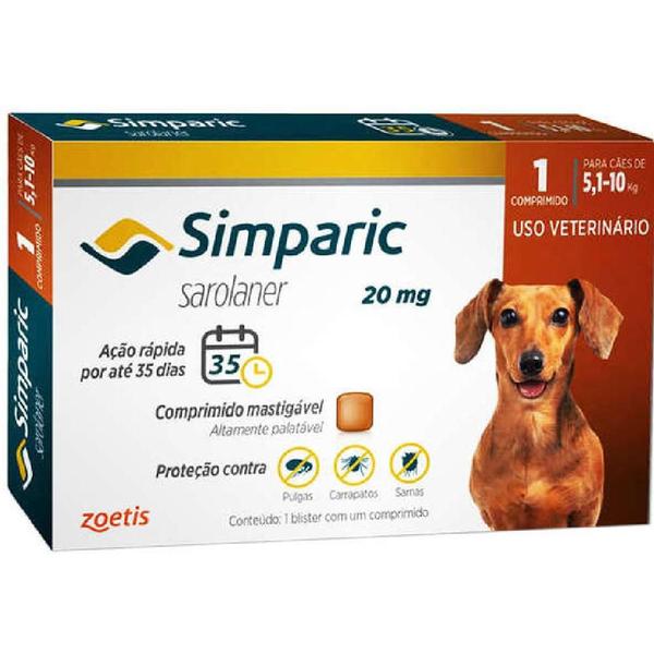 Imagem de Antipulgas Simparic 5,1 a 10 kg 20 mg - Caixa 3 comprimidos