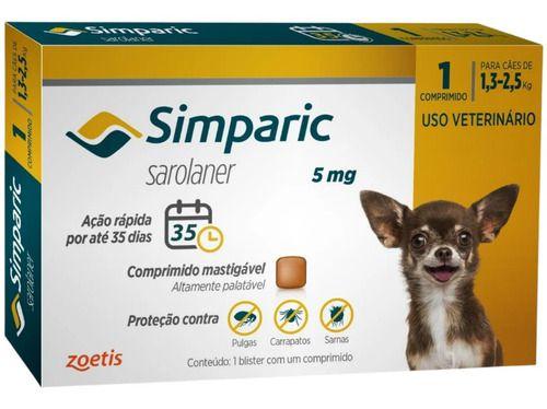 Imagem de Antipulgas Simparic 5mg Caes 1,3-2,5kg Caixa C/ 1comprimido